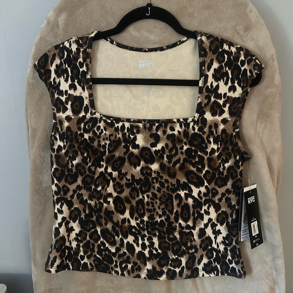 NYC Leopard Print Square Neck Blouse